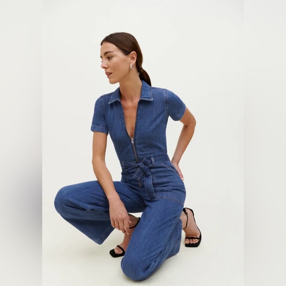 Reformation Cassidy Denim Jumpsuit Blue - Size 6 - Picture 3 of 7